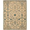 Handmade Zen Bouquet Beige/ Blue Wool and Silk Rug (7'6 x 9'6)