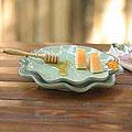 Set of 2 Ceramic 'Lotus Unity' Celadon Plates (Thailand)