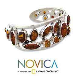 Sterling Silver 'Summer Sun' Amber Cuff Bracelet (India)