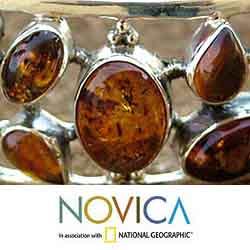 Sterling Silver 'Summer Sun' Amber Cuff Bracelet (India)