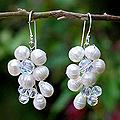 Sterling Silver 'Glamour' Pearl Cluster Earrings (4.5-6 mm) (Thailand)