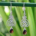 Sterling Silver 'Celebrate Love' Garnet Heart Earrings (Thailand)