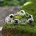 Sterling Silver 'Contrasts' Onyx Link Bracelet (Indonesia)