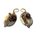 Brass Mother of Pearl and Purple Bead Earrings (India)