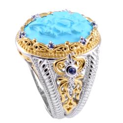 Michael Valitutti Two-tone Turquoise Cameo and Blue Sapphire Ring