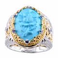 Michael Valitutti Two-tone Turquoise Cameo and Blue Sapphire Ring