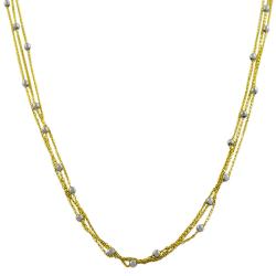 14k Two-tone Gold Triple Strand Ball Station Necklace