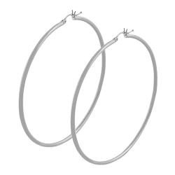 14k White Gold 60-mm Polished Tube Hoop Earrings