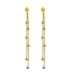 14k Two-tone Gold Double Strand Ball Station Dangle Earrings