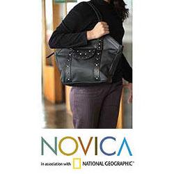 Leather Tote 'Andean Style' Large Shoulder Bag (Peru)