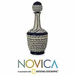 Handcrafted Ceramic 'White Tequila Garden' Liqueur Bottle (Mexico)