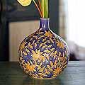 Handcrafted Ceramic 'Golden Jasmine' Celadon Vase (Thailand)