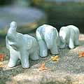 Set of 3 Ceramic 'Elephant Family' Celadon Sculptures (Thailand)