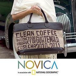 Jute and Leather 'Clean Coffee' Large Travel Bag (Guatemala)