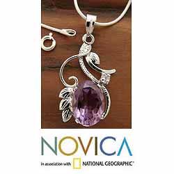 Sterling Silver 'Nostalgia' Amethyst Flower Necklace (India)