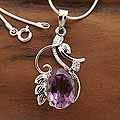 Sterling Silver 'Nostalgia' Amethyst Flower Necklace (India)