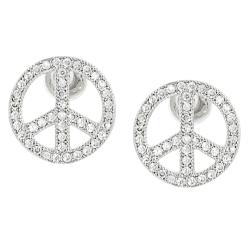 Tressa Silvertone Pave-set CZ Peace Sign Earrings