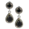 Journee Collection Silvertone Round-cut and Teardrop Black CZ Dangle Earrings