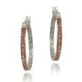 Rose Gold over Silver Champagne Diamond Hoop Earrings