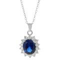 Journee Collection Silvertone Oval-cut Blue and White CZ Necklace