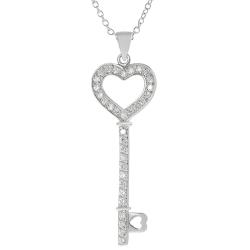 Journee Collection Silvertone Pave-set CZ Heart Key Necklace