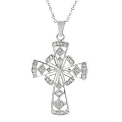 Journee Collection Silvertone Pave-set CZ Cross Necklace