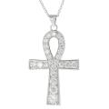 Silvertone Pave-set Cubic Zirconia Ankh Necklace