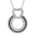 Journee Collection Silvertone Pave-set CZ Circle and Heart Necklace