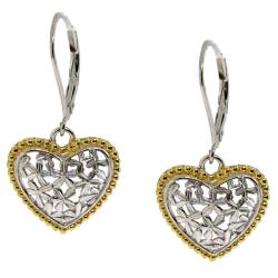 Silver and Gold Two-Tone Flower Heart Earrings