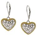Silver and Gold Two-Tone Flower Heart Earrings