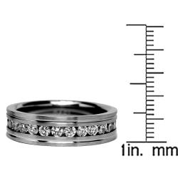 Stainless Steel Clear Cubic Zirconia Grooved Eternity Ring