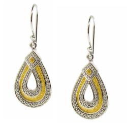 14k Gold and Sterling Silver Teardrop Dangle Earrings