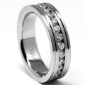 Stainless Steel Clear Cubic Zirconia Grooved Eternity Ring