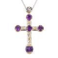 Michael Valitutti Two-tone Amethyst and Blue Sapphire Cross Necklace