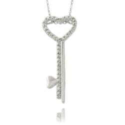 Fusion Silvertone Diamond Accent Heart Key Necklace