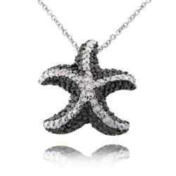 Fusion Black and Silvertone Diamond Accent Starfish Necklace