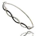 Fusion Black and Silvertone Diamond Accent Infinity Bangle Bracelet