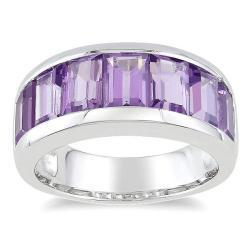 Sterling Silver Baguette-cut Amethyst Band Ring