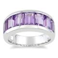 Sterling Silver Baguette-cut Amethyst Band Ring
