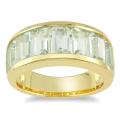 Yellow Silver Baguette-cut Green Amethyst Band Ring