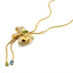 14k Vermeil Over Silver Peridot, Topaz, Sapphire and Garnet Necklace