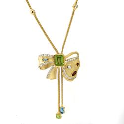14k Vermeil Over Silver Peridot, Topaz, Sapphire and Garnet Necklace