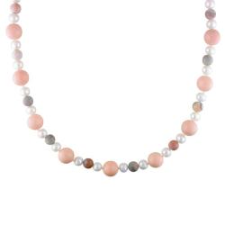 Freshwater White Pearl, Agate and Coral Bead Necklace (7-7.5 mm)