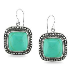 Sterling Silver Cushion-cut Turquoise Cabochon Dangle Earrings