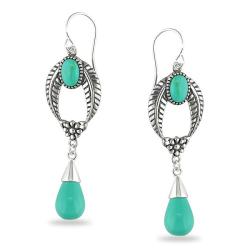 Sterling Silver Oval and Pear-cut Turquoise Earrings