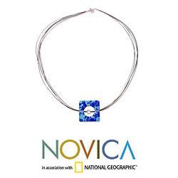 Sterling Silver 'Blue Rhapsody' Dichroic Art Glass Necklace (Mexico)