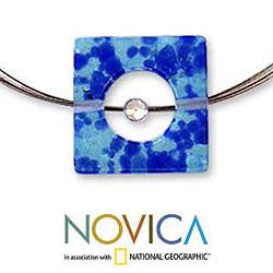 Sterling Silver 'Blue Rhapsody' Dichroic Art Glass Necklace (Mexico)