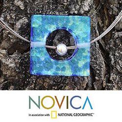 Sterling Silver 'Blue Rhapsody' Dichroic Art Glass Necklace (Mexico)