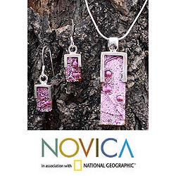 Sterling Silver 'Cherry Crush' Dichroic Art Glass Jewelry Set (Mexico)