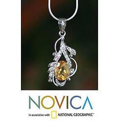 Handcrafted Sterling Silver 'Jaipur Sun' Citrine Necklace (India)
